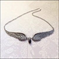 angel wings feather black beads pendant choker vintage necklace gift for women girl female new fashion jewelry wholesale