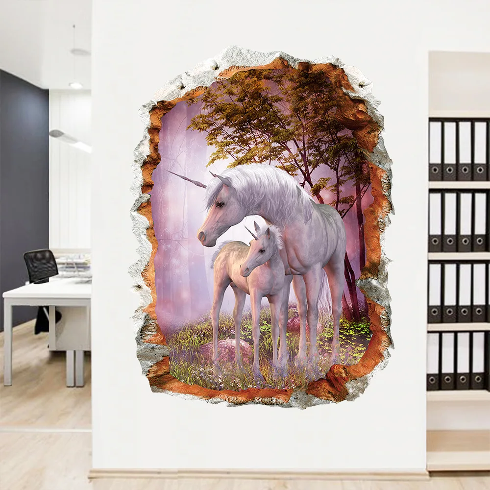 

New 3D cartoon Unicorn environmental wall stickers living room bedroom children's room decorative painting