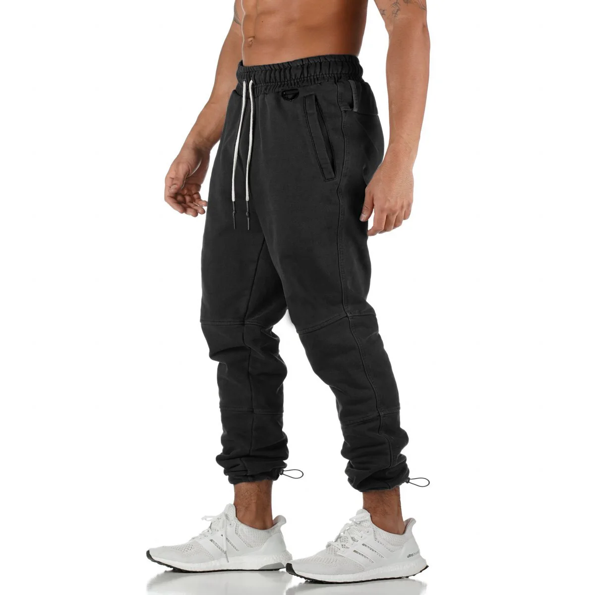 

Mens Casual Pants Fashion Solid Color Drawstring Bandage Beam Feet Trousers with Pocket