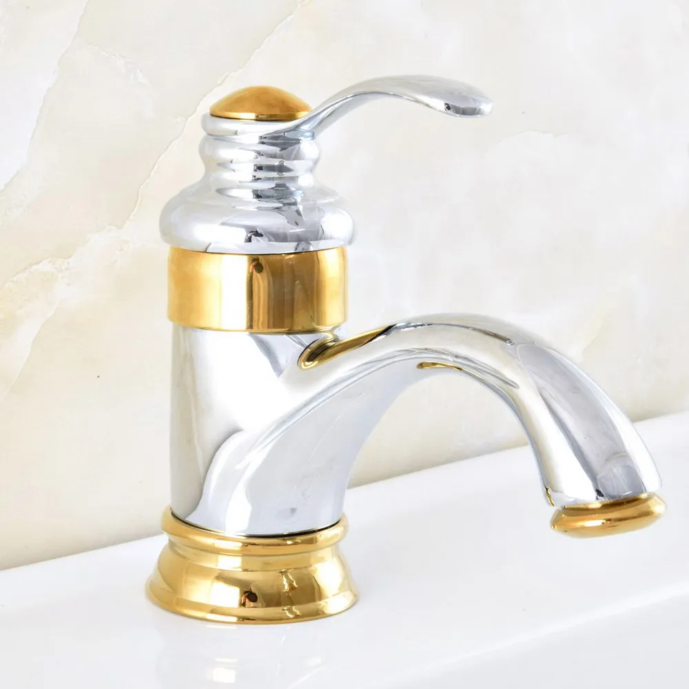 

Silver Polished Chrome Gold Color Brass Single Handle Bathroom Faucet Sink Basin Cold / Hot Mixer Tap anf302