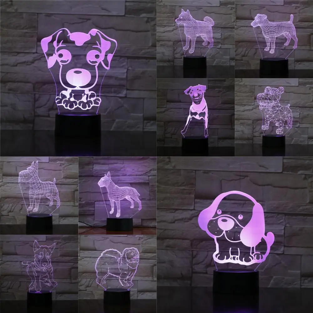 Новый креативный 3D светодиодный светильник для собаки с сенсорным пультом