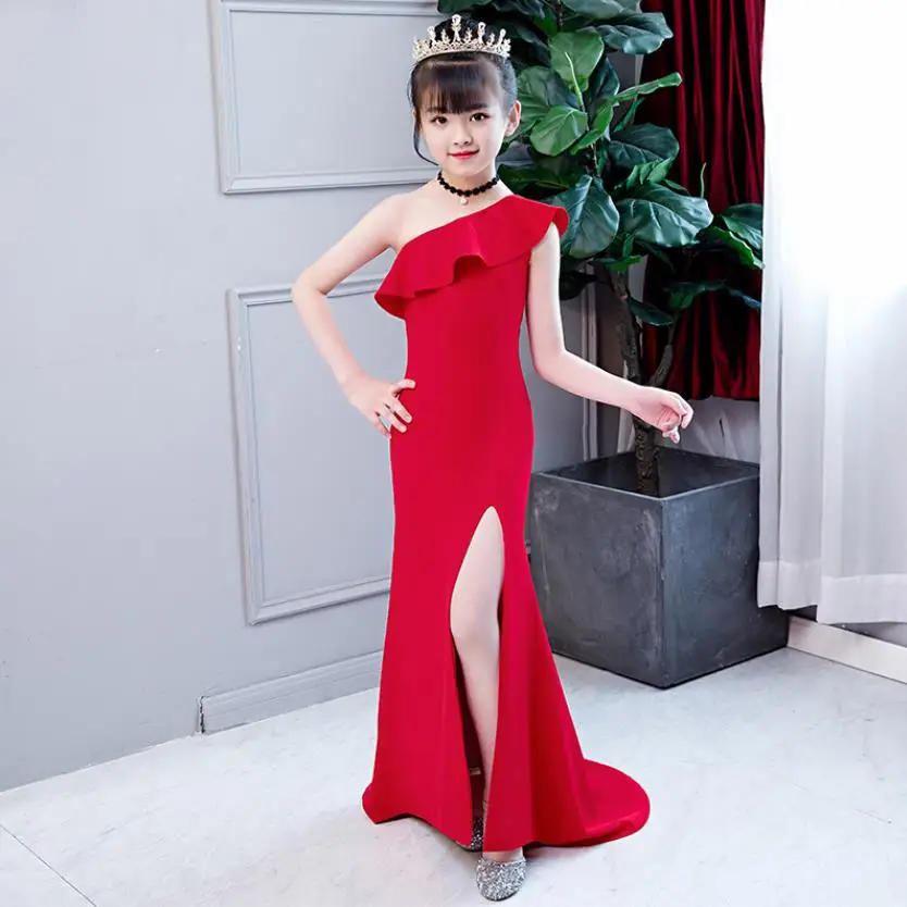 

Официальное Платье для девочек, детское бальное платье для свадьбы, платье принцессы с оборками и разрезом, праздвечерние чное платье на де...