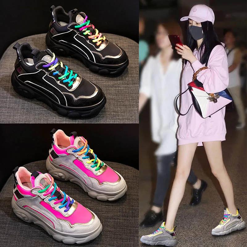 

Cow Suede Breathable Women Chunky Sneakers 2020 Fashion Street Style Women's Trainers Woman Shoes Ladies Footwear Colorful
