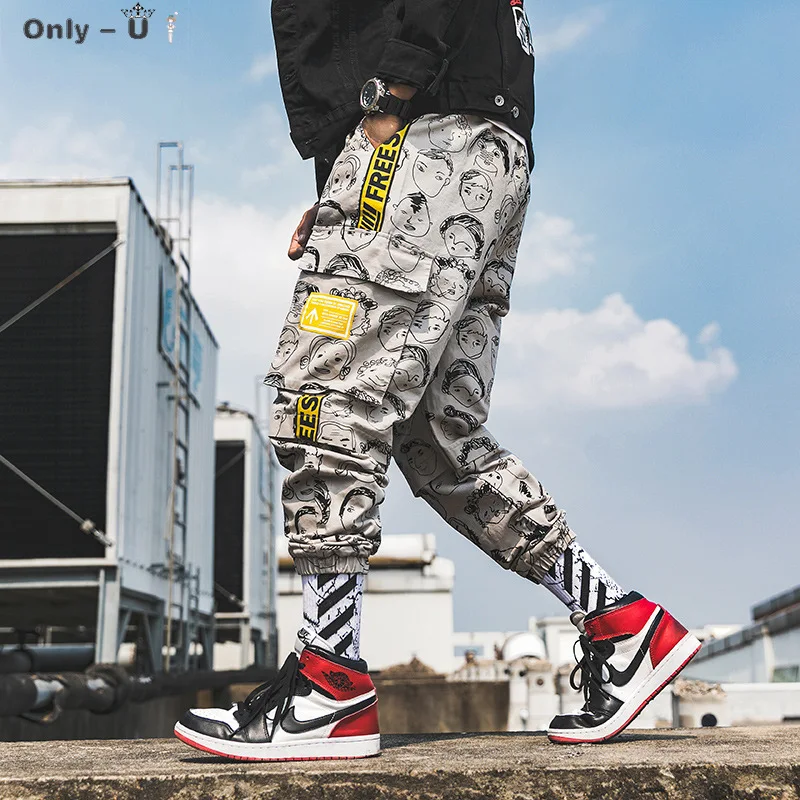 

Men Japanese Streetwear Full Print Joggers Pants 2021 Man Korean Fashion Cargo Pants Males Designer Harem Pants