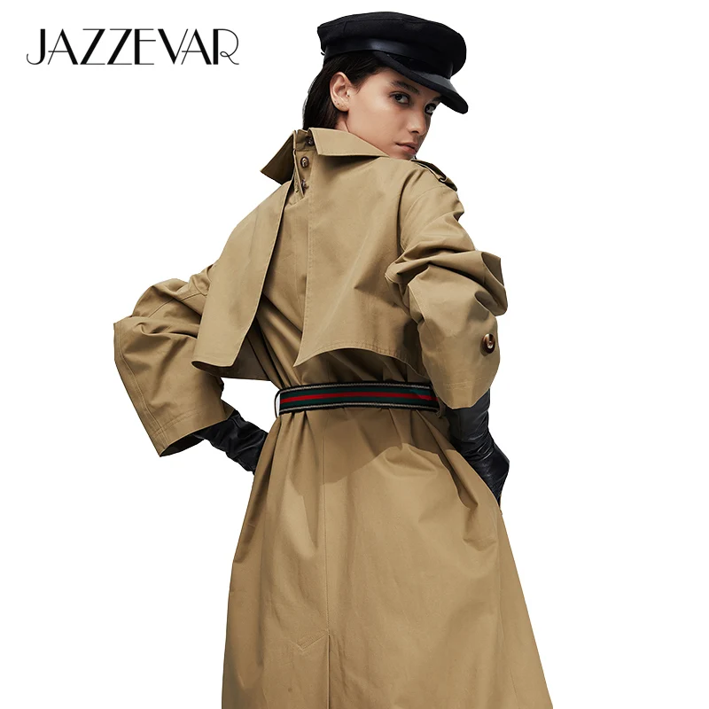 JAZZEVAR Новое поступление осенний плащ хаки пальто женский модный стиль х-длинная хлопковая свободная одежда с поясом топ женская одежда для осень