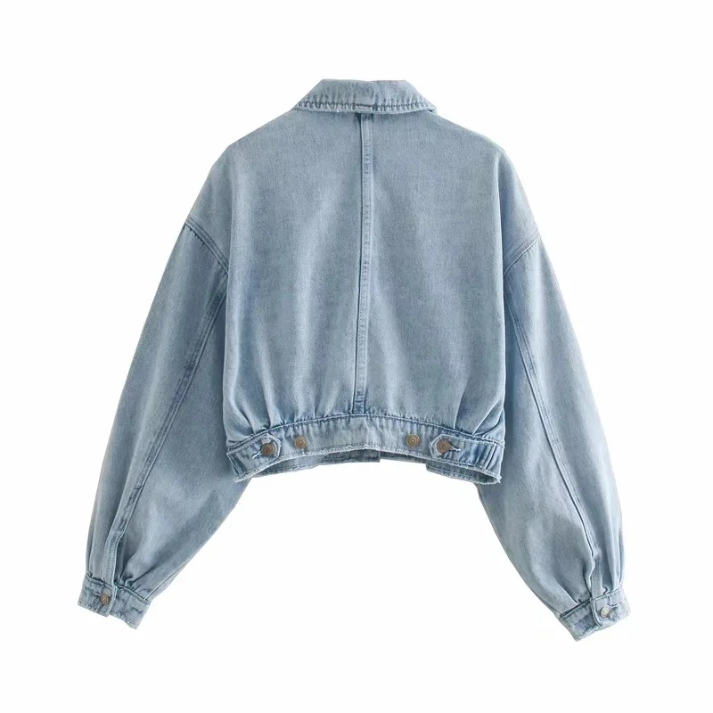 

Vintage jeans jacket women 2021 casual coat korean turn down collar cropped jacket fashion denim jacket women loose coat blue