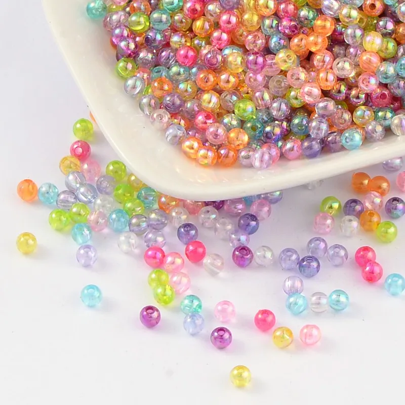 

500 g Eco-Friendly Transparent Acrylic Beads Round AB Color Mixed Color 4mm Hole: 1.5mm about 14000pcs/500g