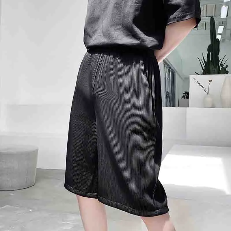 

Thin Capris pleated retro personalized pants men's simple casual summer loose pants fashionable brand drape hundred pleats