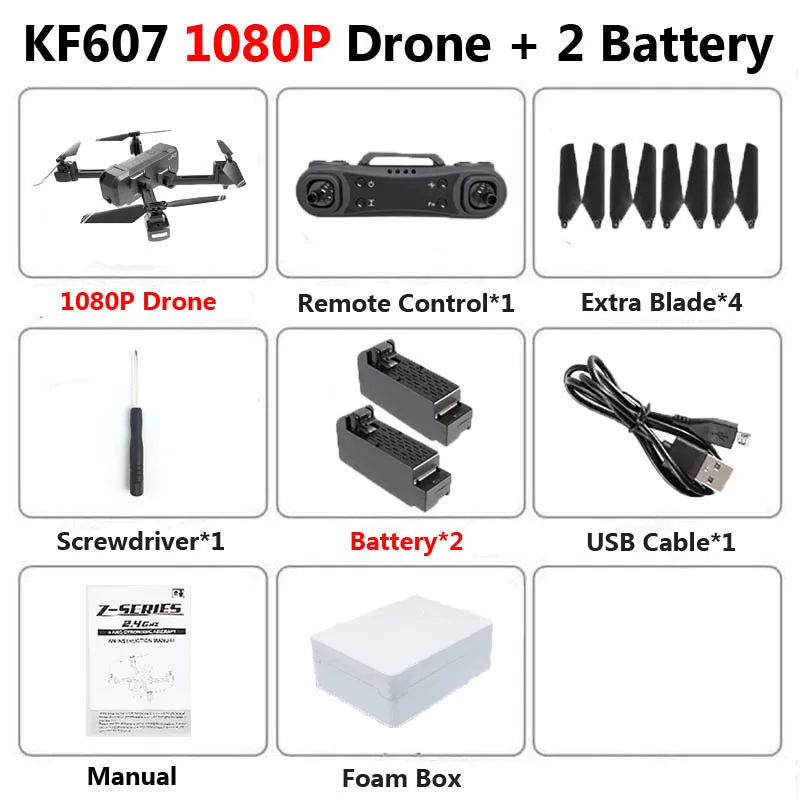1080P 2B Foam KF607 Профессиональный мини складной Дрон с двойной камерой 1080P 4K HD WiFi FPV оптический поток RC Квадрокоптер Вертолет игрушки VS SG106 - Цвет: 1080P 2B Foam