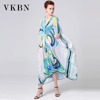vkbn summer dress women 2021 new casual bat sleeved loose printing v neck big elegant maxi dress vestidos de fiesta