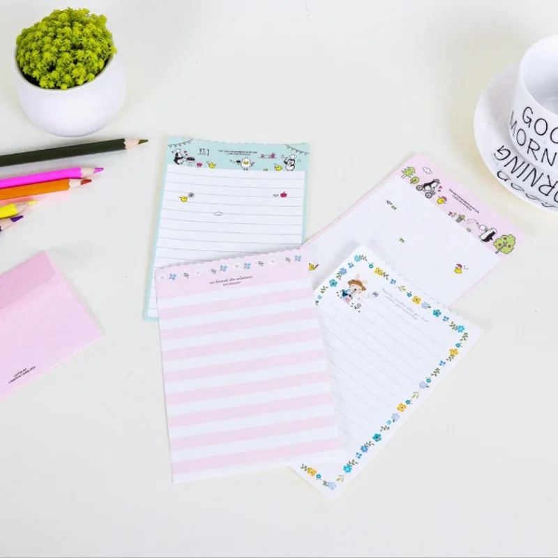 4 листа новые милые бумажные конверты с буквами мини цветок Письмо Бумага