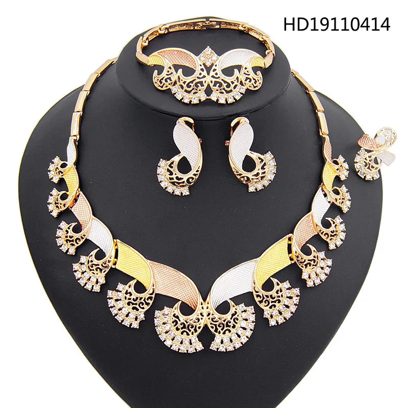 

Yulaili 2019 New Trendy Geometry Shape Necklace Stud Earrings Bracelet Ring Bridal Party Costume Jewelry Sets Free Shipping