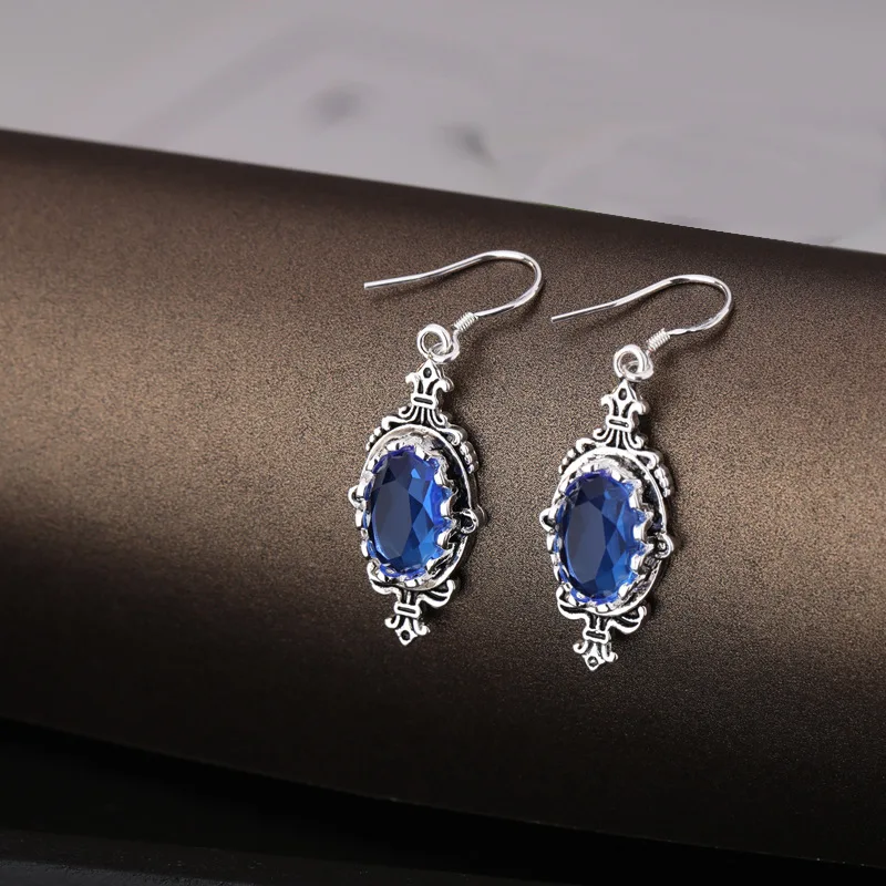 

BLACK ANGEL Created Sky Blue Topaz Gemstones Drop Earrings 925 Sterling Silver Sapphire Dangle Earrings for Women Jewelry