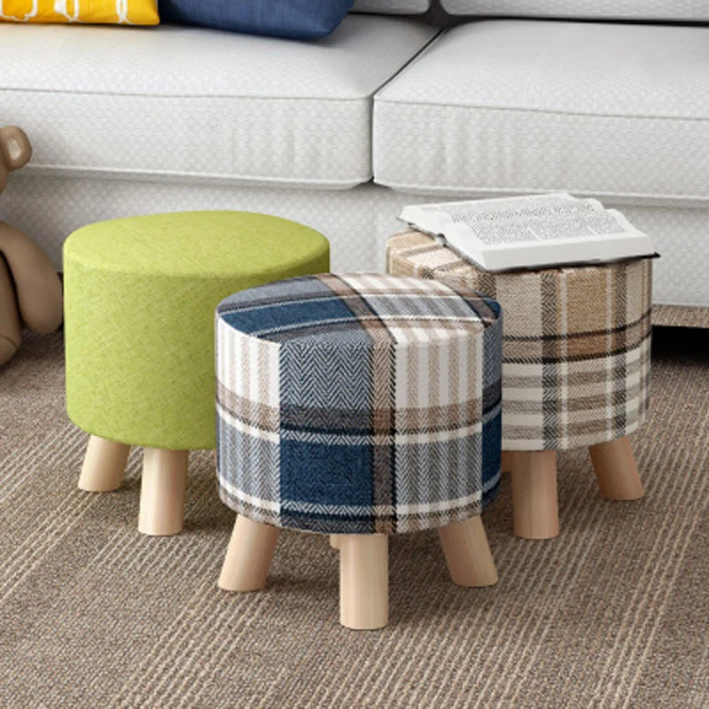 28x25cm Round Stool Wooden Bedroom Dining Furniture Shoe Rack Footstool Soft Pouf Beach Ottoman Makeup Chair (4 legs)