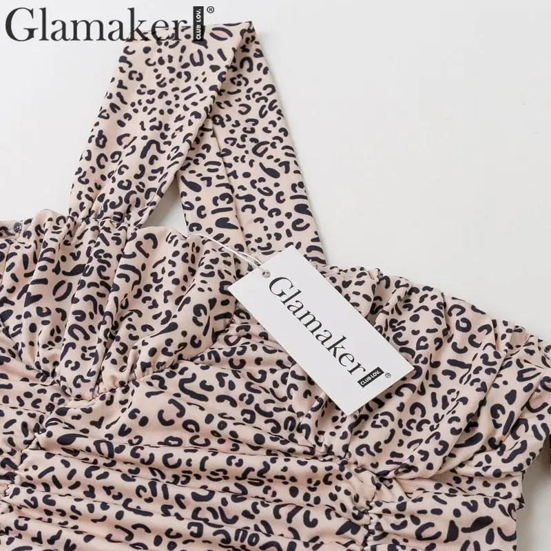 Glamaker, трикотажное облегающее платье с леопардовым принтом, женское элегантное платье без рукавов с высокой талией, женские вечерние платья на осень и зиму, сексуальное платье