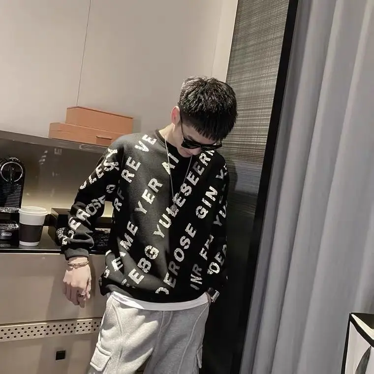 

2021 Spring and Autumn New Crewneck Long Sleeve Jacket Men's Fake Two Fashion Letter Printing Turtleneck Wear Couple Jacket