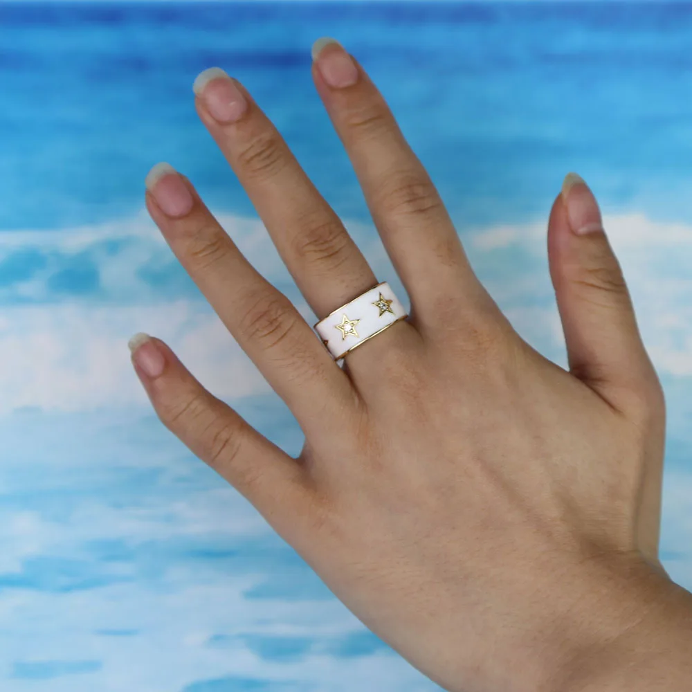 Женское Обручальное кольцо с эмалью Золотое фианитом вечерние кольца фианитами