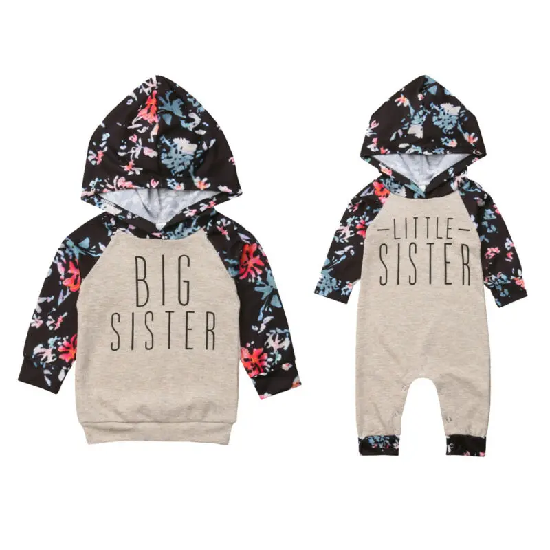 

Kid Baby Girl Little/Big SIster Matching Clothes Hooded Jumpsuit Romper One-piece Outfit Long Sleeve Tops T Shirt Cotton Casual