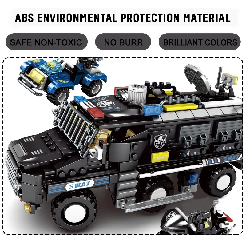 

City Swat Police Military Special Soldiers Bricks Figures Guns Weapons Compatible Vehicle Truck Armed SWAT Building Blocks Kids