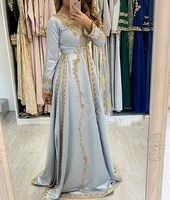 light blue moroccan caftan evening dresses long sleeves applique arabic muslim prom gowns for women formal party ev230