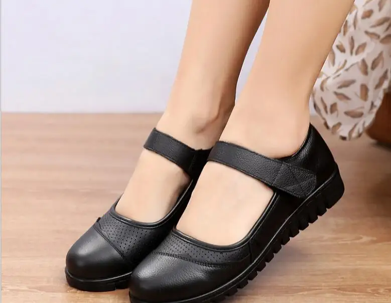 

Classic Cowhide Comfortable Flats Women Shoes Flats Shoes Woman Lady Shoes Working Ladies Shoes Slip On Shallow Plus Sizes