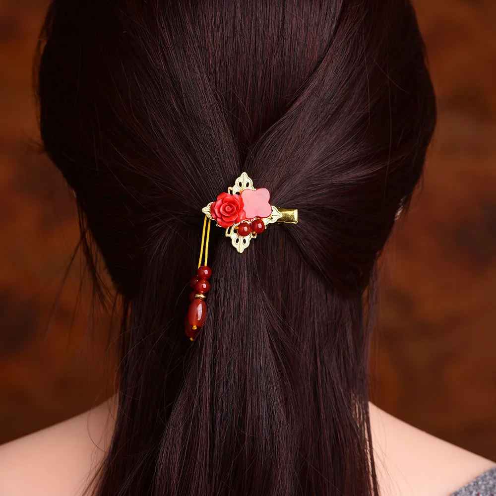 Цветочная заколка для волос из нефрита агат халцедона очаровательные ювелирные