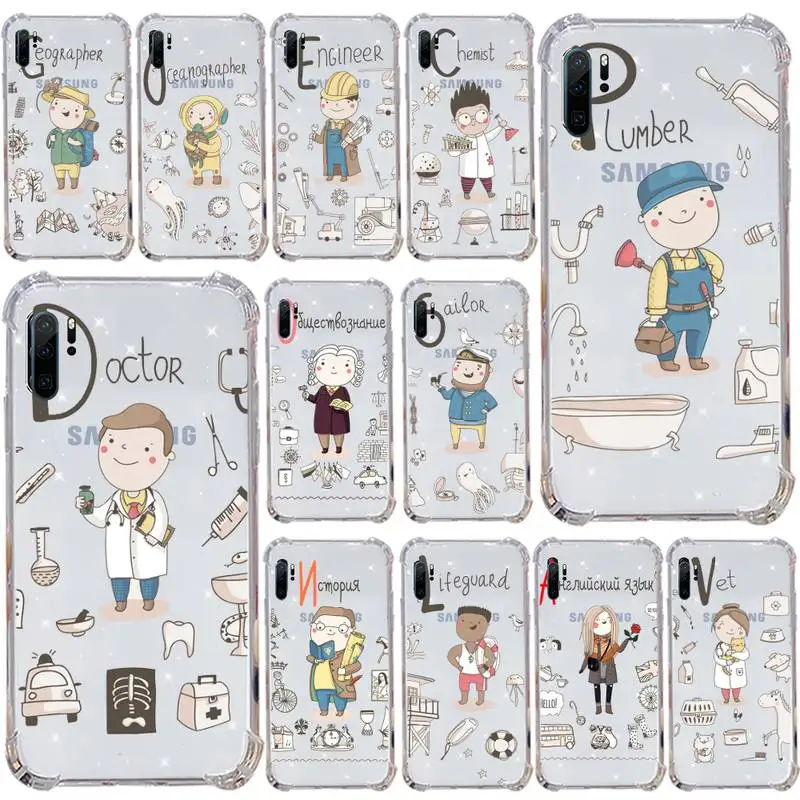 

Cartoon Cute Profession Phone Case Transparent for Samsung s9 s10 s20 Huawei honor P20 P30 P40 xiaomi note mi 8 9 pro lite plus