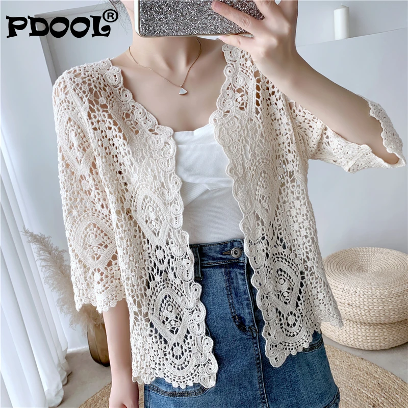 

Sweet Cardigan Shawl Tops Hollow out Air Conditioning shirt Causal Women blouse
