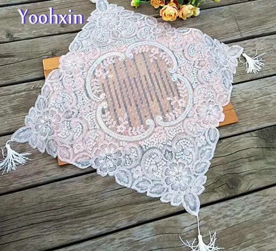 

42cm New Pink Embroidery Table Place Mat Pad Cloth Drink Trivet Placemat Cup Mug Holder Christmas Coaster Doily Dining Kitchen