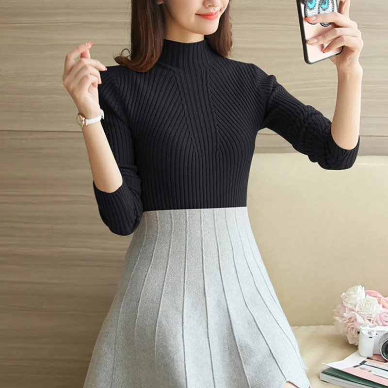 NORMOV Autumn Winter Turtleneck Sweater Women 2019 Solid Knitted Pullovers Long Sleeve Femme Casual 5 Color | Женская одежда