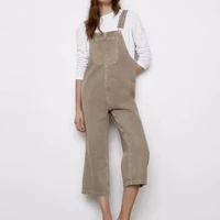 women summer denim jumpsuits rompers za sleeveless strap pockets loose ankle length pants female casual playsuit overalls
