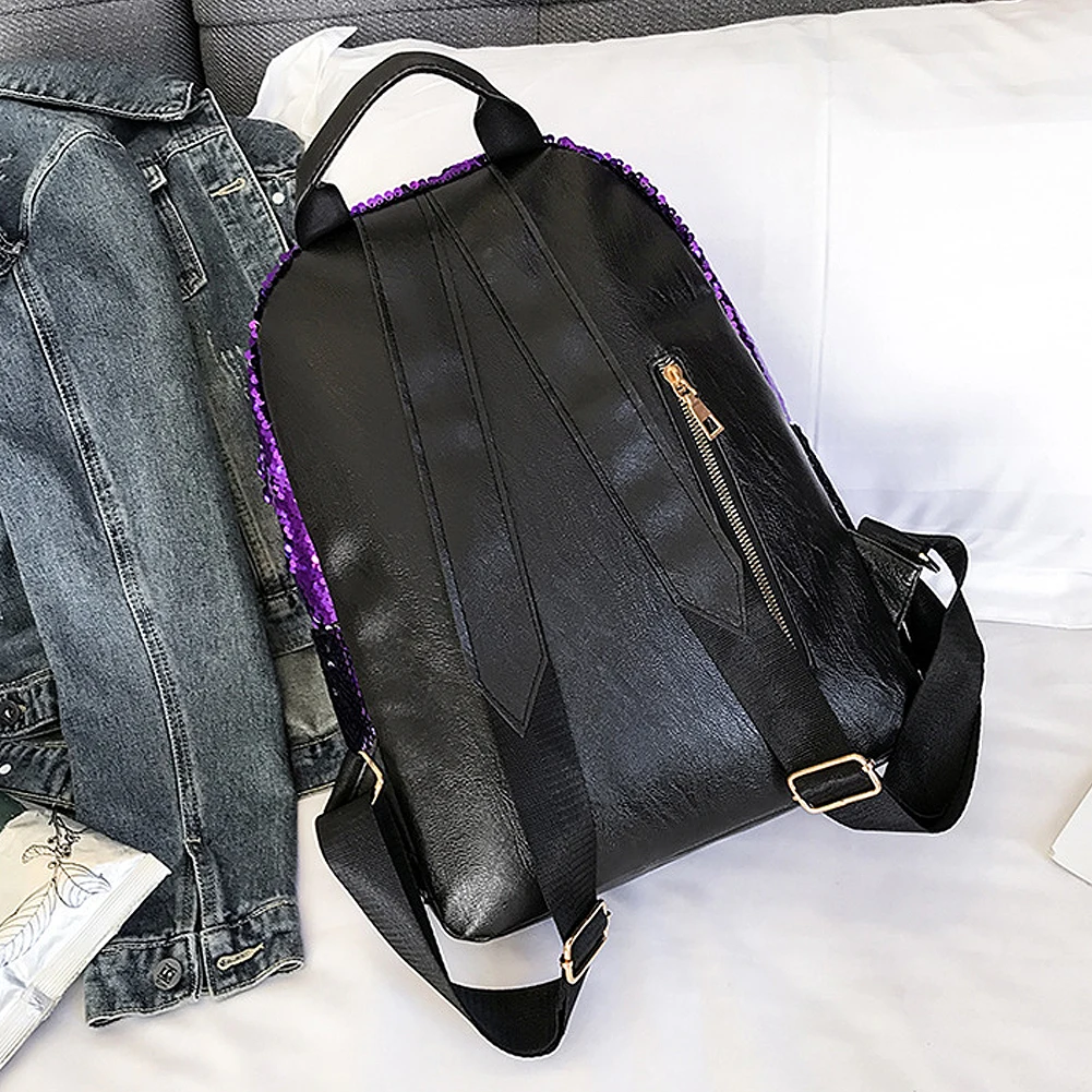 Женский рюкзак с блестками кожаный защитой от кражи повседневный Школьный