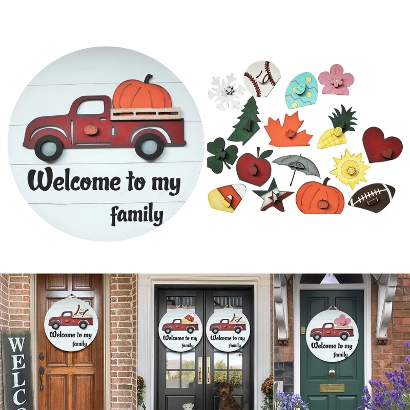 

Cartoon Delivery Front Door Hanger Decor Round Door Wreath Entryway Decor