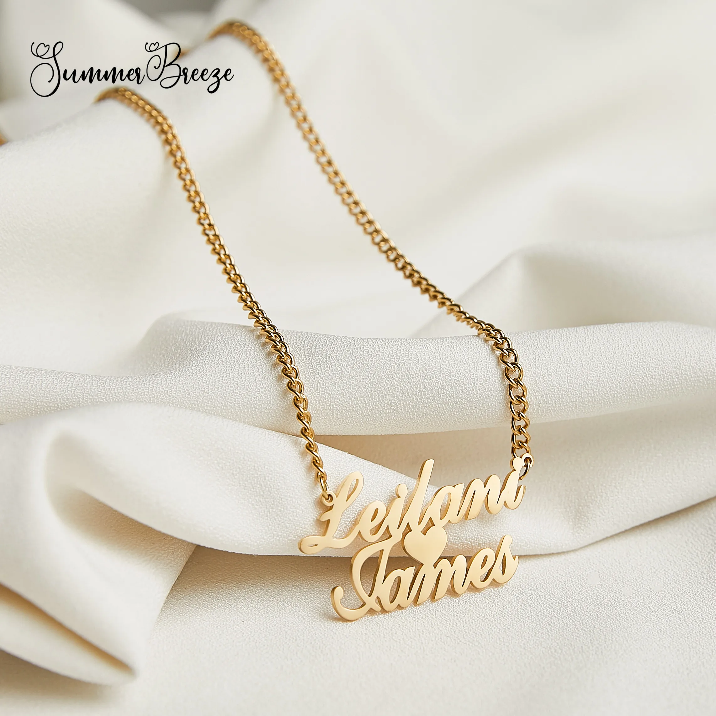 

Custom Two Name Necklace Personalized, Adujustable Name Plate Necklace 18K Gold Plated, Letter Necklace Personalized Jewelry Gif