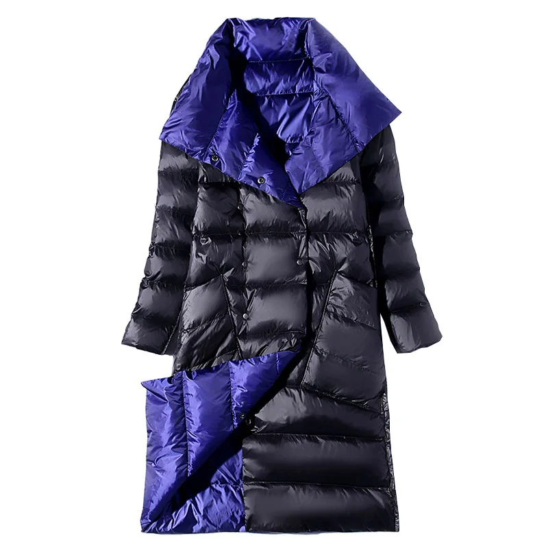 

Autumn Winter Women Fashion White Duck Down Coat Lightweight Down Jacket Women Mid-length Coat Plus Size Puffer Parkas Two Sides
