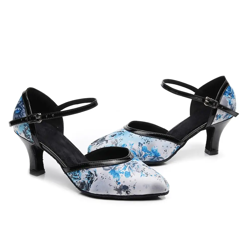 DKZSYIM/Обувь для латинских танцев Атласная обувь с мягкой подошвой принтом Женская