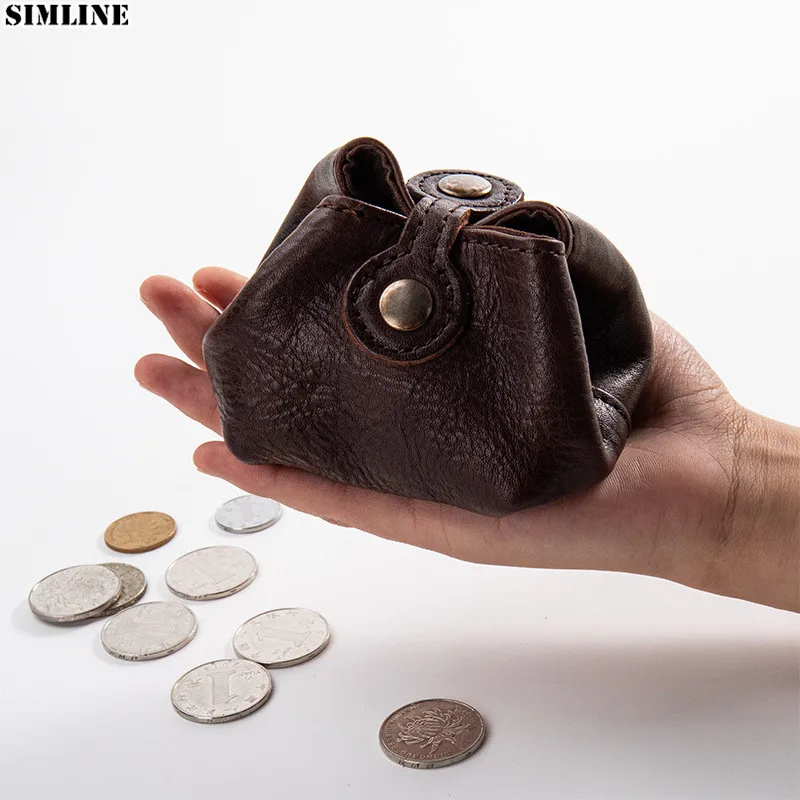 

100% Genuine Leather Coin Purse Men Women Vintage Handmade Small Wallet Money Bag Storage Bags Earphone Pocket Card Holder Pouch