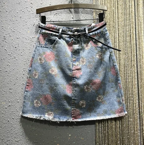 

Jeans Skirt Women Summer New High Waist Printing Slim Ripped Burr Casual Denim Skirt Hip Skirts Faldas Mujer Moda 2020