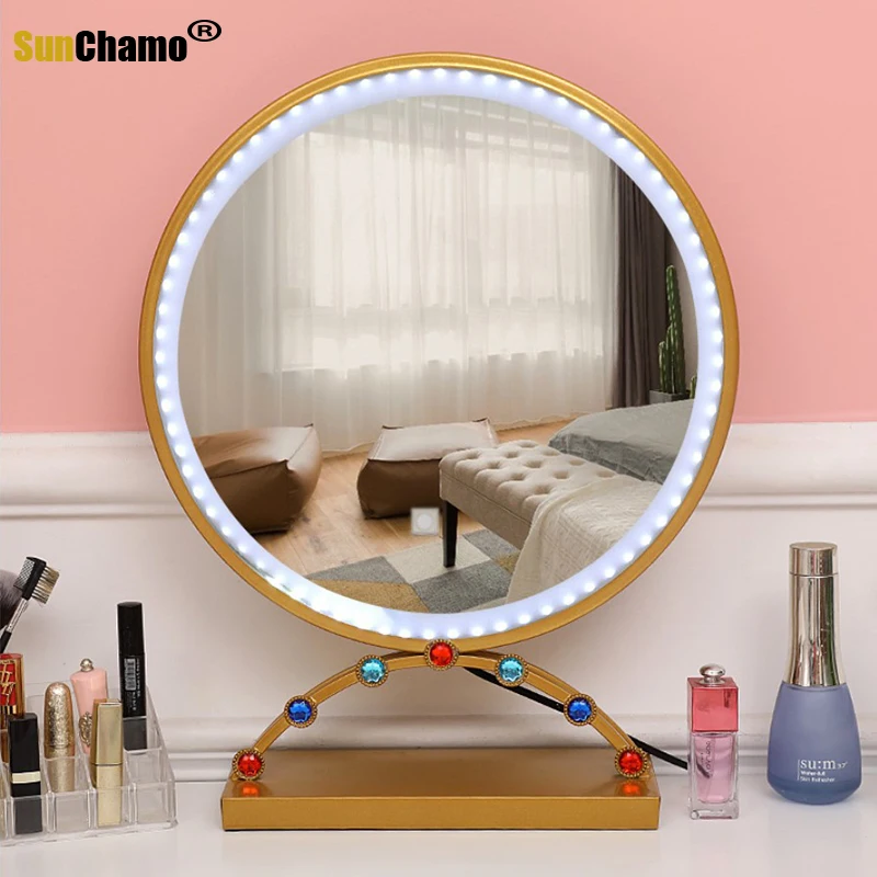 

European Style Led Light Makeup Mirror HD Desktop Makeup Mirror Vanity Mirror Fill Light Desktop Female Beauty Mirror Net Red