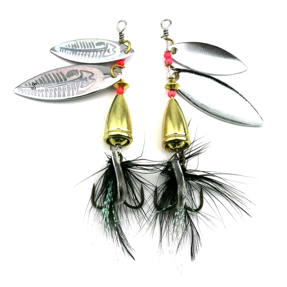 

5pcs 7.8cm 11g Metal Spinner Spoon Fishing Bass Lure Hard Baits Rotated Double Sequins Feathers Hook