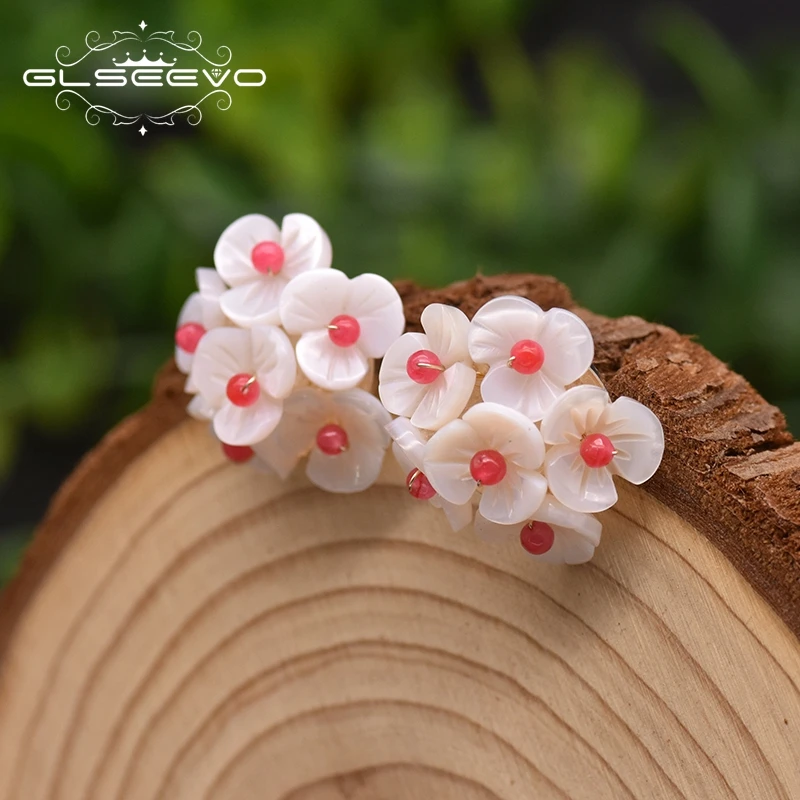 GLSEEVO серьги гвоздики с натуральным цветком в виде ракушки для женщин на годовщину