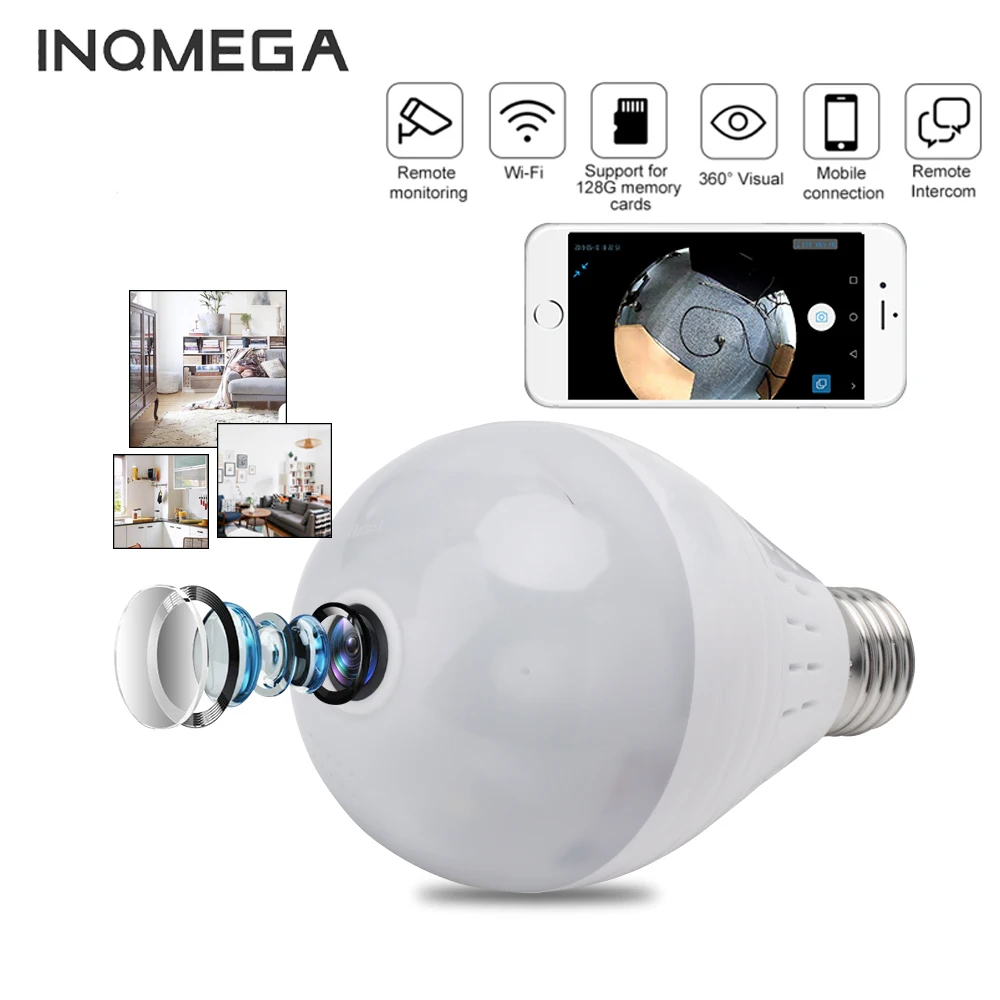 INQMEGA 960P Wifi камера IP 360 охранная лампа панорамная CCTV видеонаблюдение рыбий глаз HD