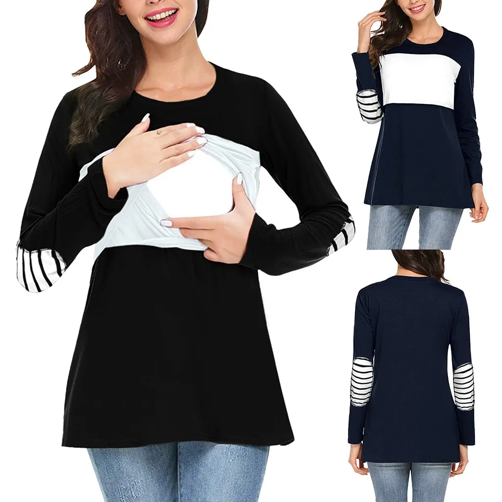 

2019 fashion hot new pregnant mother long-sleeved color matching multi-functional breastfeeding top 40*