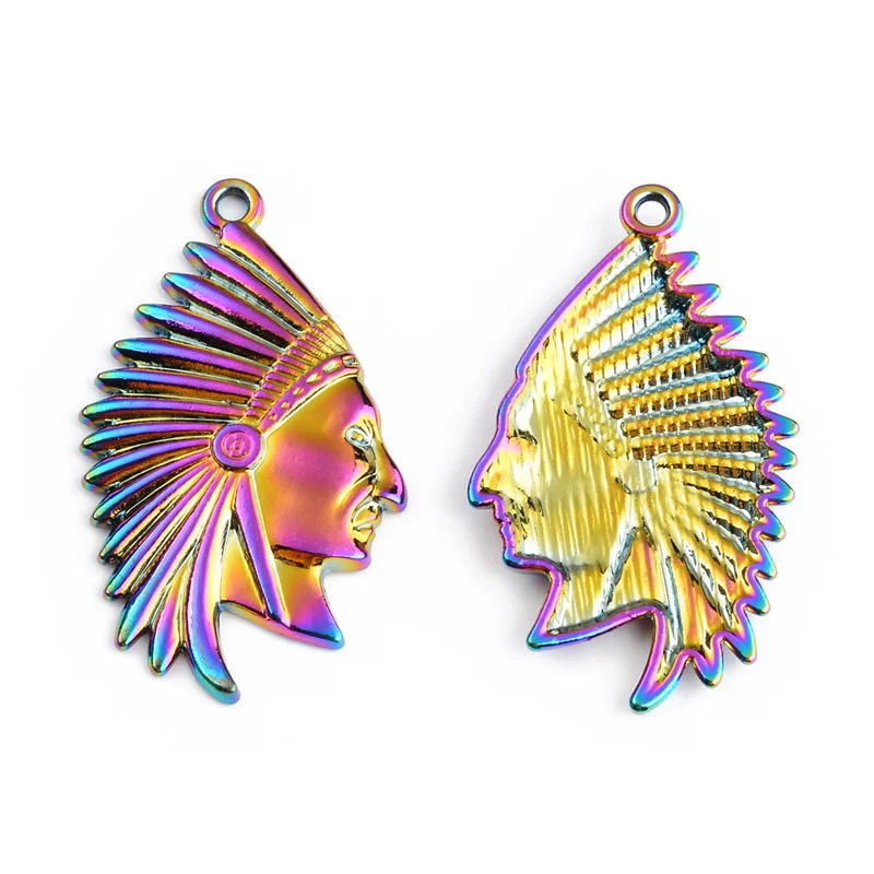 

2PCS Rainbow Multicolor Zinc Based Alloy Pendant Charms Chief Avatar DIY Alloy Jewelry Making Accessories For Necklace Earring