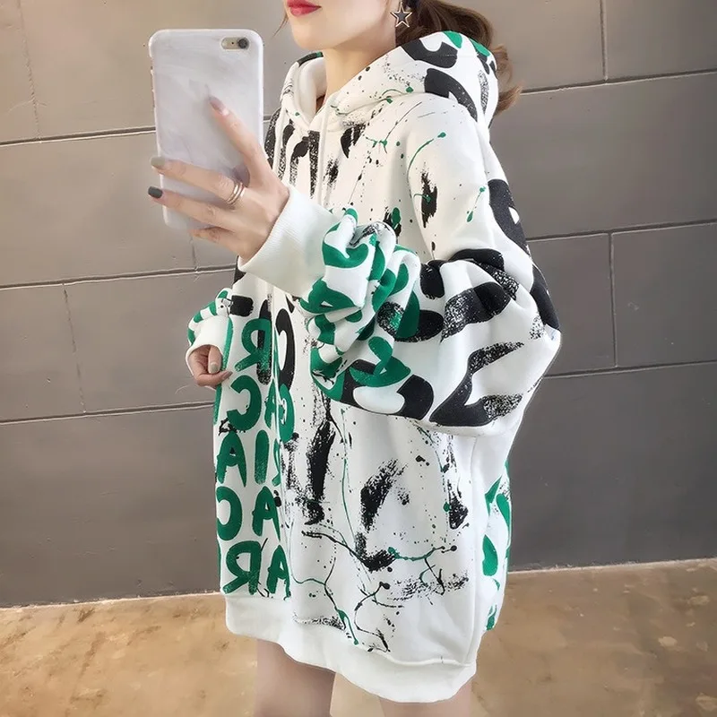 

Harajuku graffiti hoodie sweatshirt ladies hip-hop pullover hoodie streetwear casual fashion 2020 autumn and winter cotton