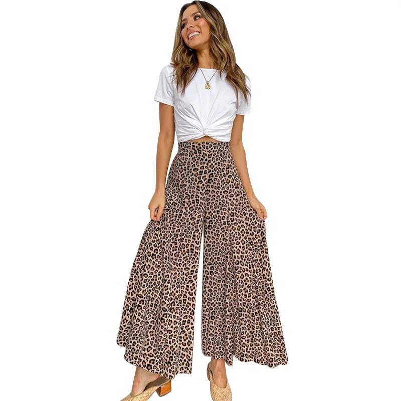 

Fashion Women's Pants Summer Casual Hot-selling Thin High-waist Trousers Irregular Digital Flower Print Wide-leg Pants Donsignet