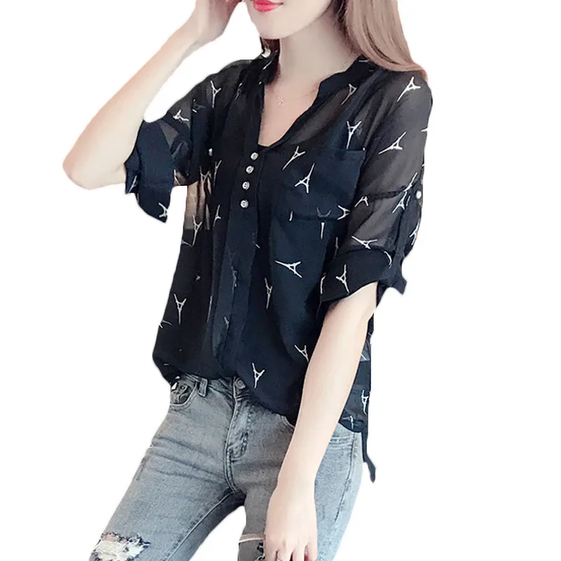 

2021 New Fashion Chiffon Shirt Women's Sweet Spring Summer Shirts Loose Floral Blouse Girls Tops F652