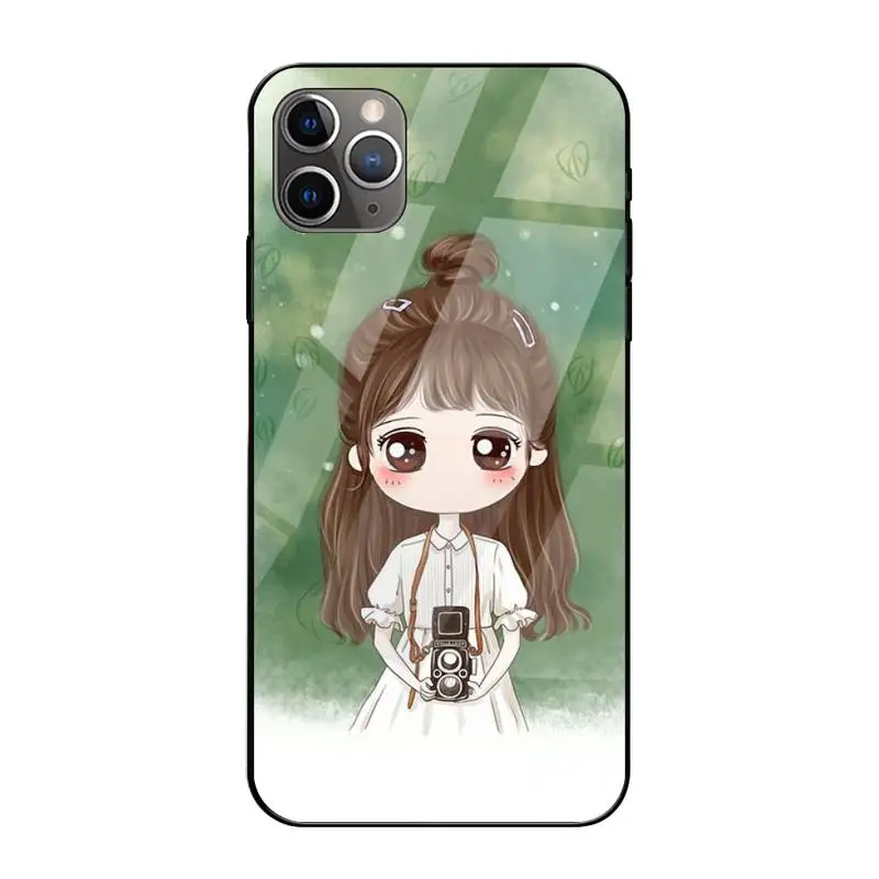 

ZFGHSHYQ Cute Cartoon Girls Phone Case Tempered Glass For Iphone6plus 6S 7 7plus 8 X XS XSmax XR 11 12 Pro Max 12mini