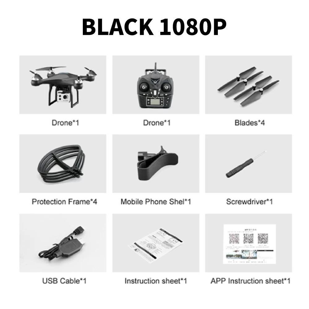 black1080p S2 Профессиональный широкоугольный Дрон для камеры 1080p HD gps WiFi FPV щетка Пропеллер для мотора длинная батарея воздушный Дрон на ру Квадрокоптер - Цвет: black1080p