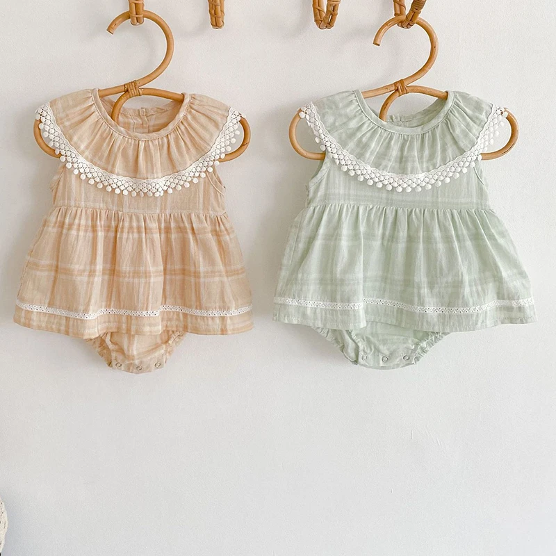 

Для малышей плед для маленьких девочек кружевной воротник с рюшами; Платье принцессы без рукавов; Платье-комбинезон для маленьких девочек, ...